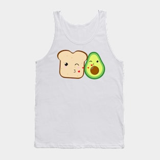 Cute Kawaii avocado kissing toast flying hearts Tank Top